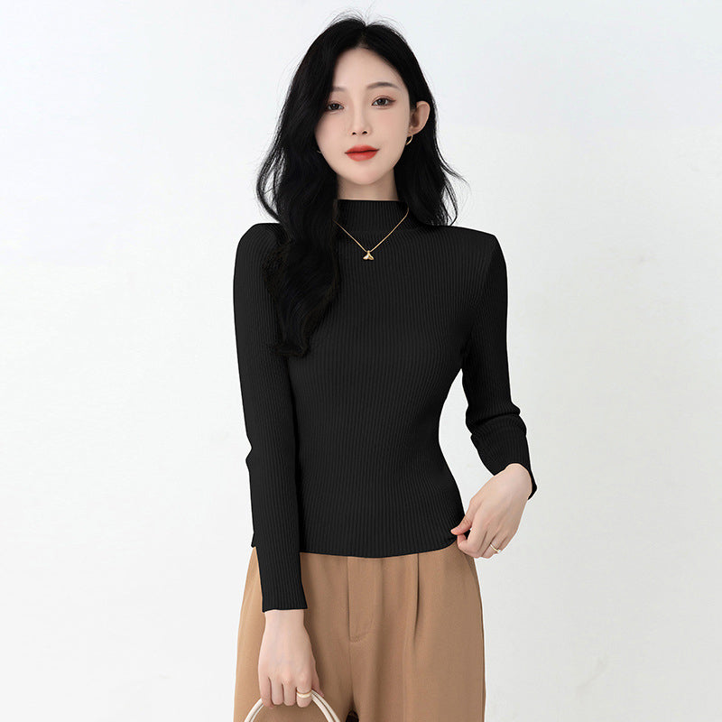 Black Ribbed High Neck Pullover Sweater