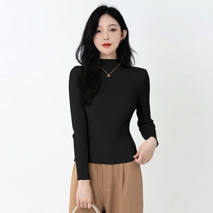 Black Ribbed High Neck Pullover Sweater