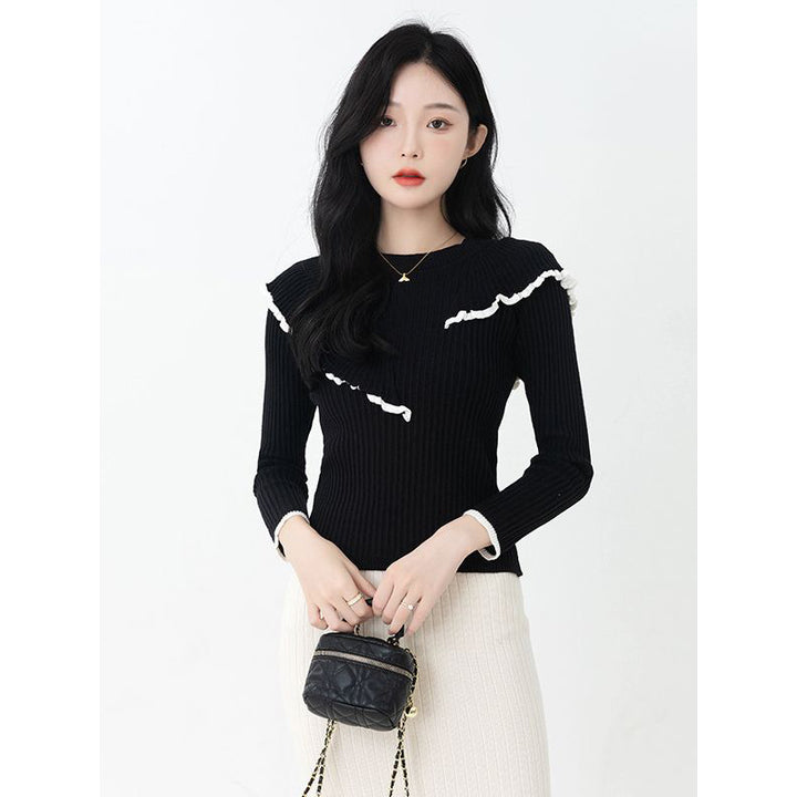 Black Ribbed Round Neck Pullover