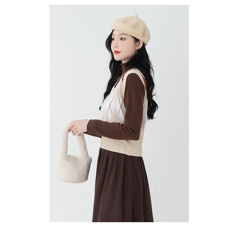 Beige Checked Sweater Vest