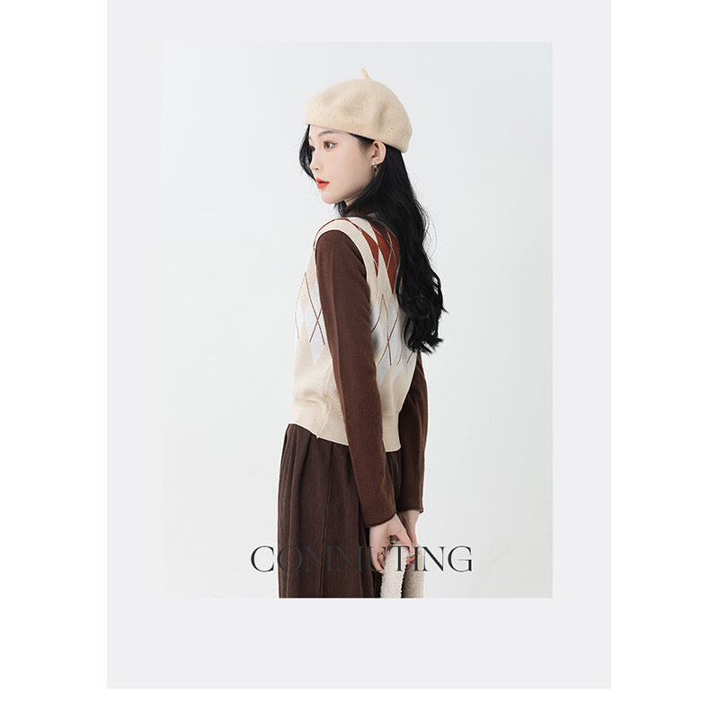 Beige Checked Sweater Vest