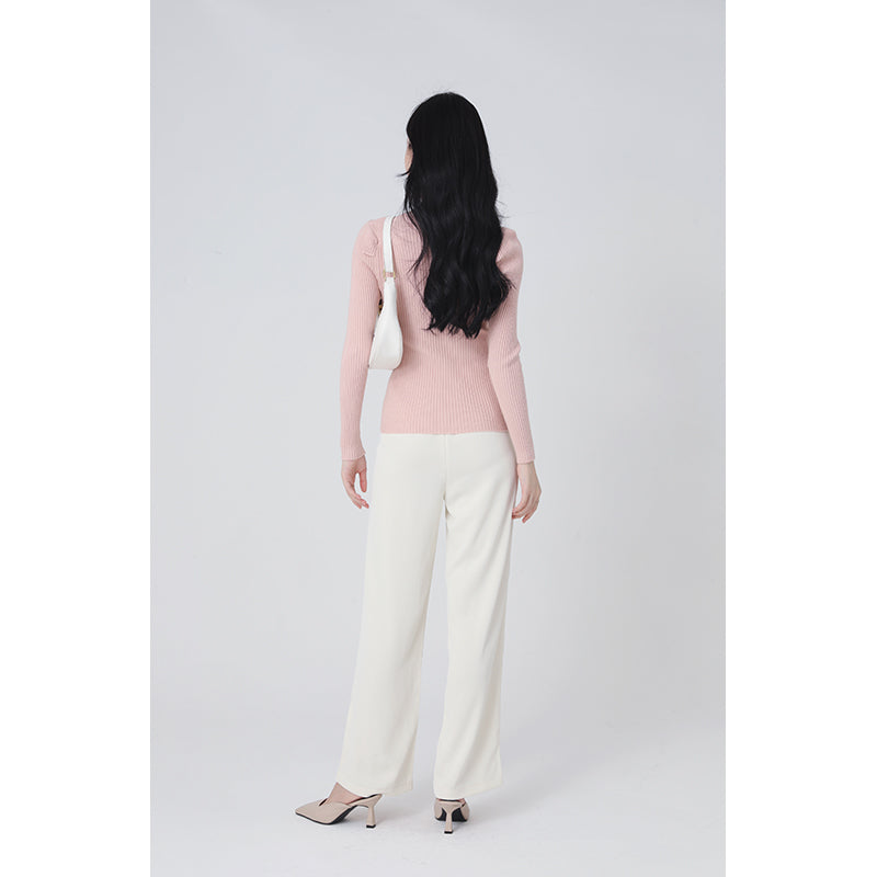 Pink Ribbed V-Neck Pullover