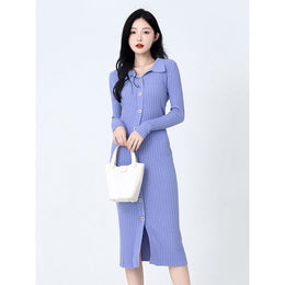 Purple Ribbed Bodycon Midi Dress