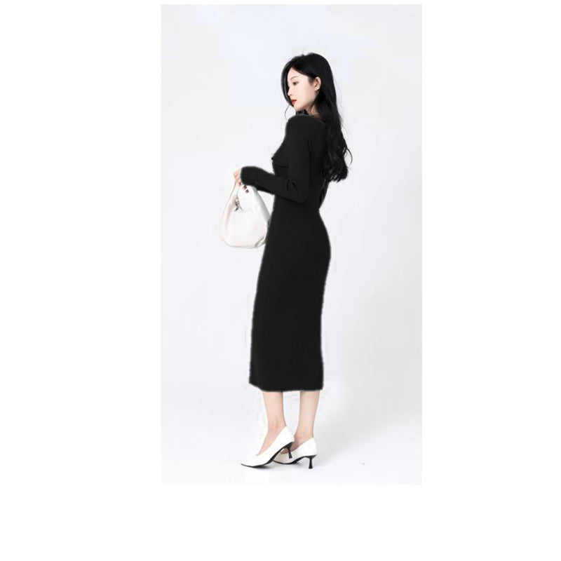 Black V-Neck Bodycon Midi Dress