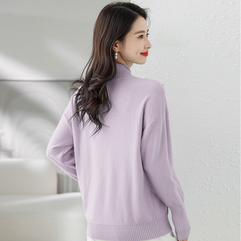 Purple Cable Knit Self Design High Neck Embellished Detailed Pullover