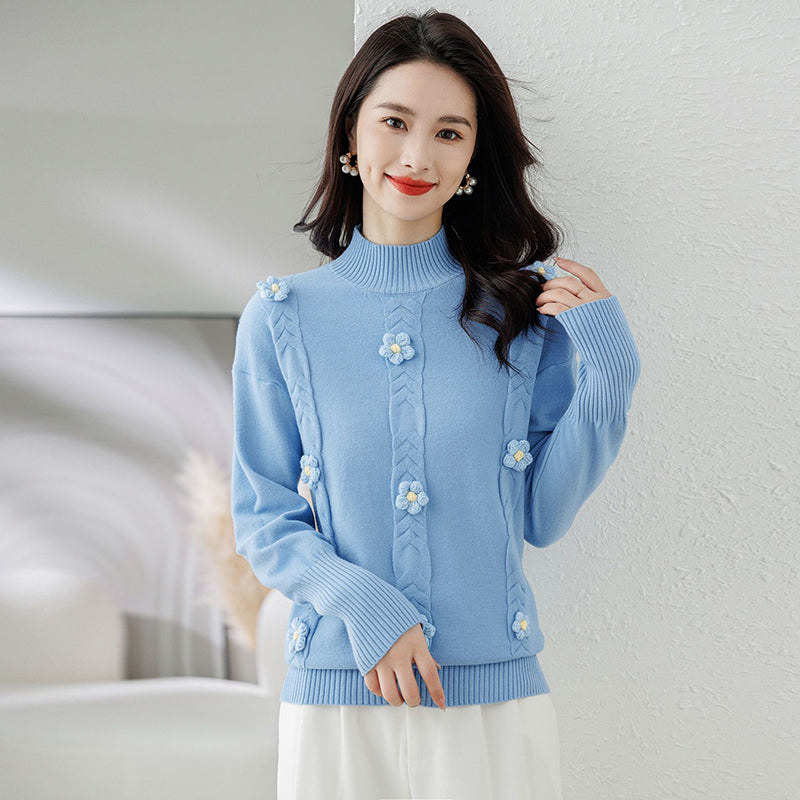 Blue Self Design Pullover with Applique Detail