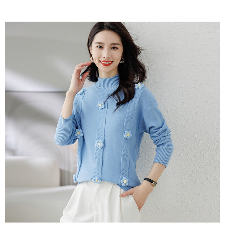 Blue Self Design Pullover with Applique Detail