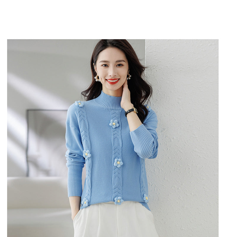 Blue Self Design Pullover with Applique Detail