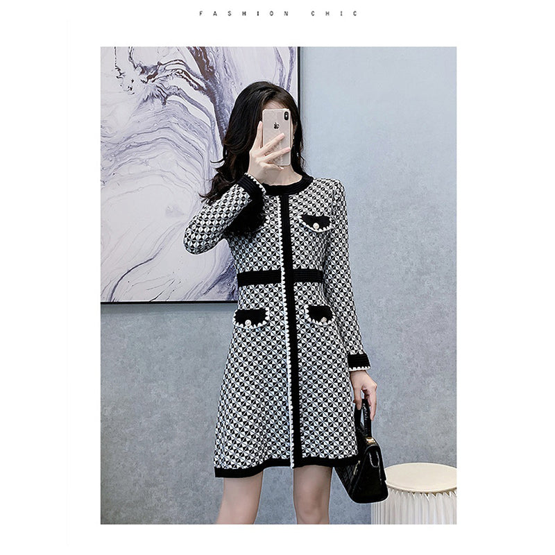 Black & White Geometric Printed A-Line Dress