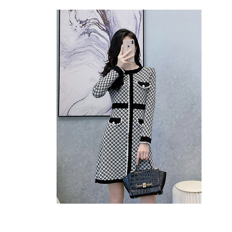 Black & White Geometric Printed A-Line Dress