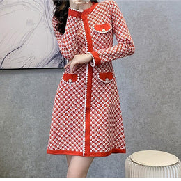 Red Geometric Printed A-Line Dress