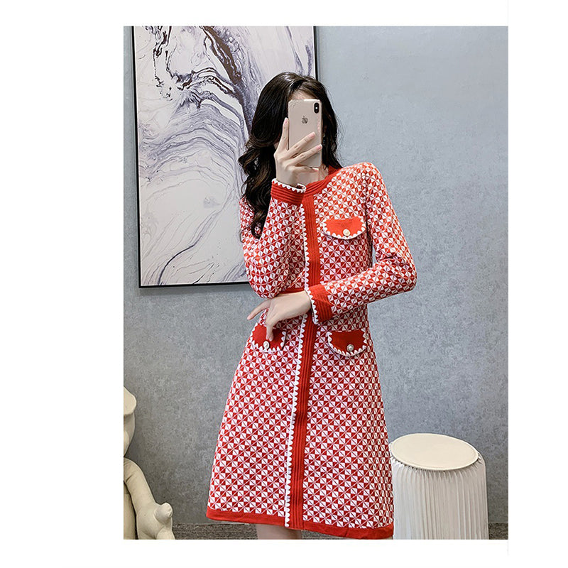 Red Geometric Printed A-Line Dress
