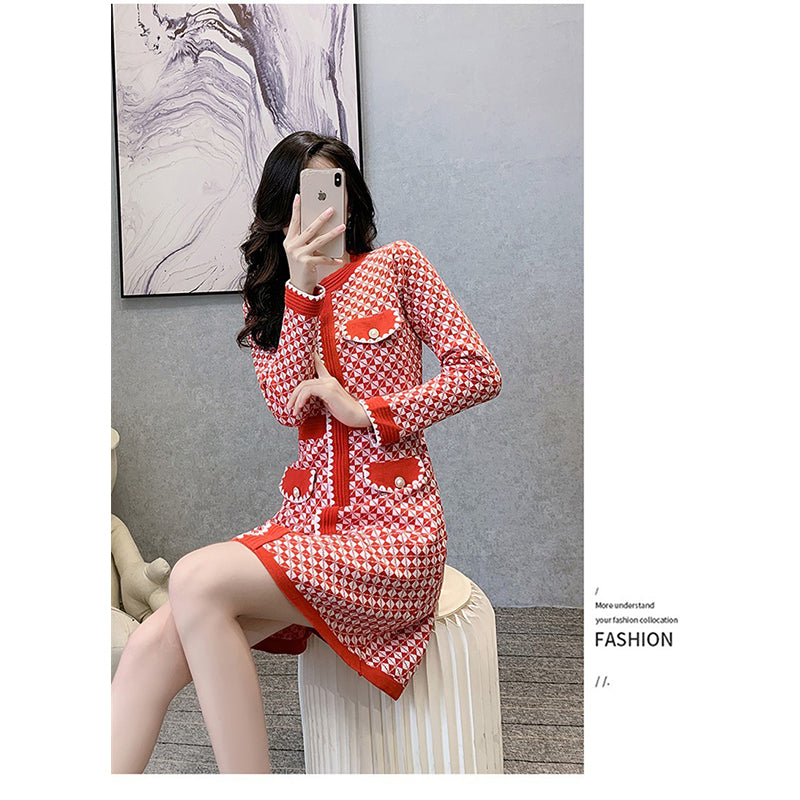 Red Geometric Printed A-Line Dress