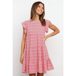 Floral Print Flutter Sleeves A-Line Dress