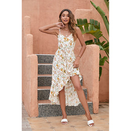 White & Yellow Floral Print A-Line Maxi Dress