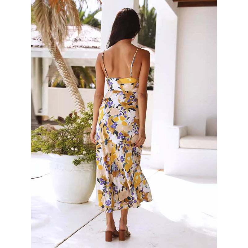 Floral Printed Shoulder Straps Maxi Dress