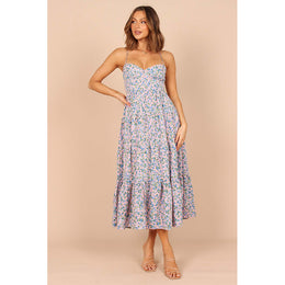 Floral Printed Shoulder Strap Tiered Fit & Flare Midi Dress