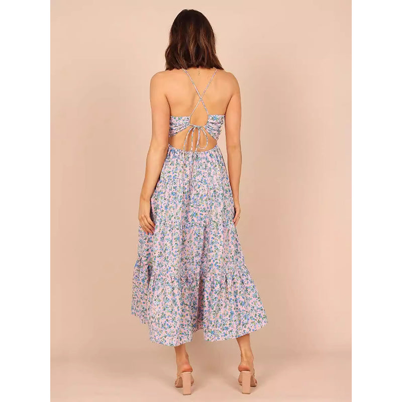Floral Printed Shoulder Strap Tiered Fit & Flare Midi Dress