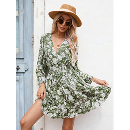 Green Floral Print Smocked Fit & Flare Mini Dress