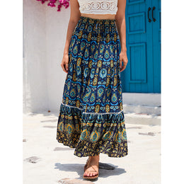 Navy Blue Printed Ethnic Motifs Printed Flared Maxi Skirt