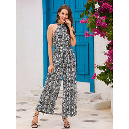 Black & White Halter Neck Printed Basic Jumpsuit