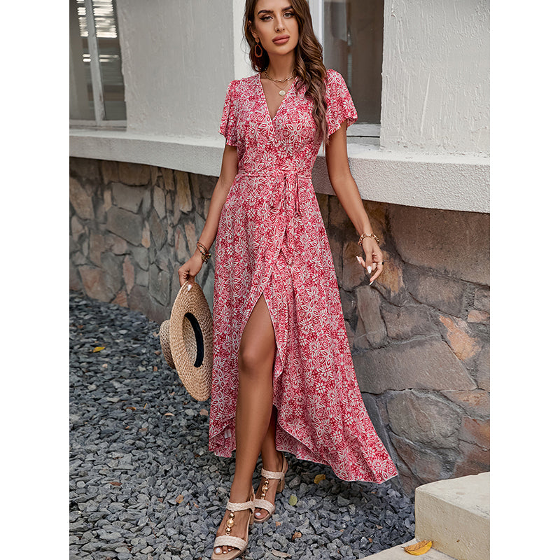 Floral Printed Flared Sleeves A-Line Maxi Dress