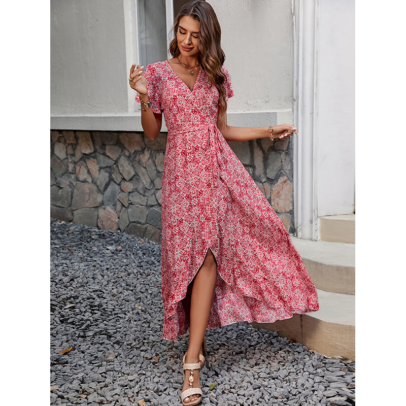 Floral Printed Flared Sleeves A-Line Maxi Dress