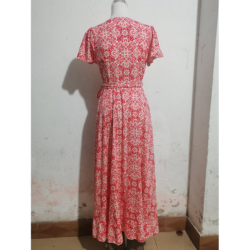 Floral Printed Flared Sleeves A-Line Maxi Dress
