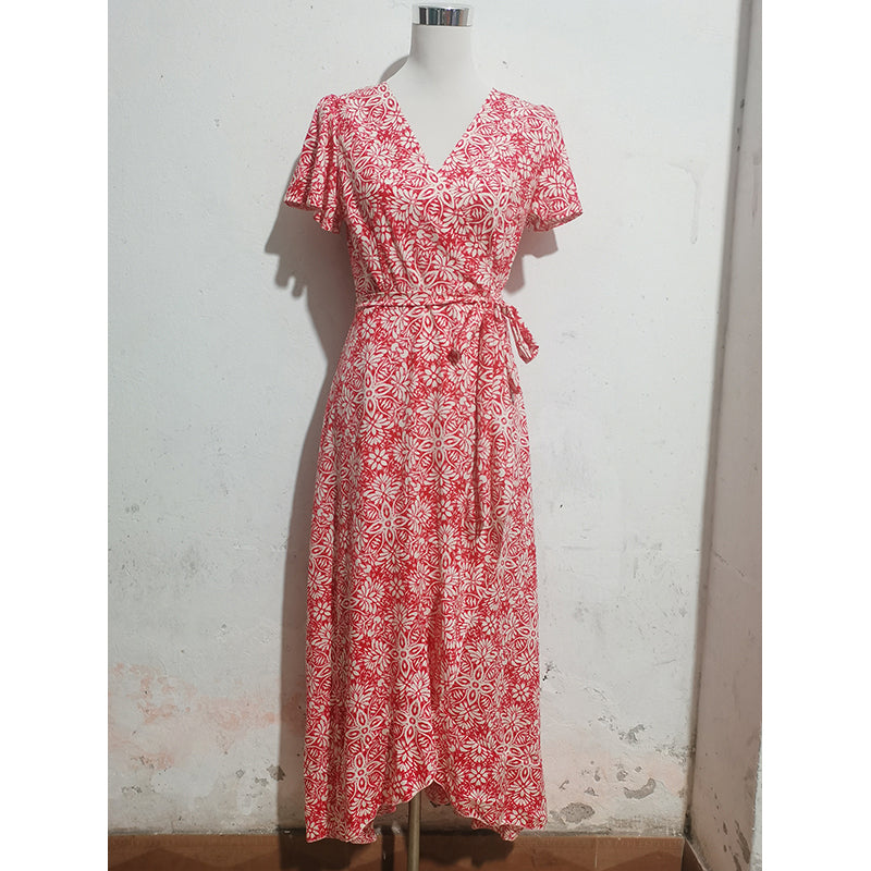 Floral Printed Flared Sleeves A-Line Maxi Dress