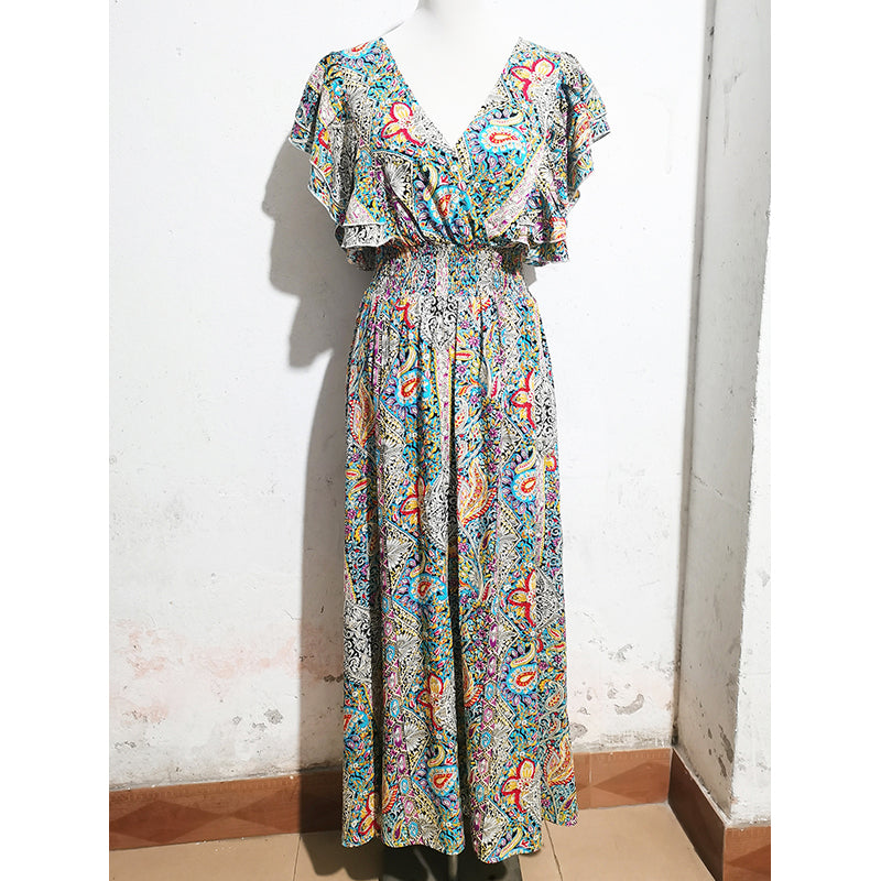 Floral Print Flutter Sleeve Maxi Dress