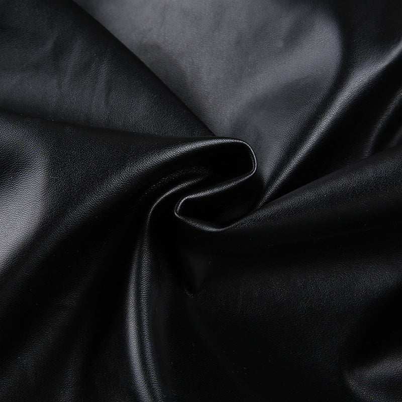 Black Spread Collar Crop Leather Jacket