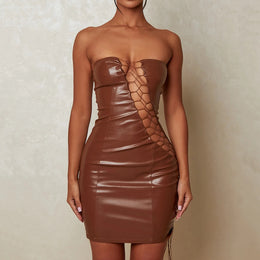 Brown Sweetheart Neck Bodycon Mini Dress