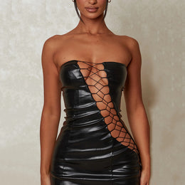 Black Strapless Cut-Out Detailed Bodycon Mini Dress