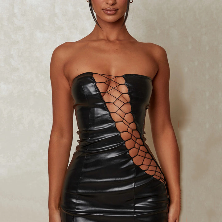 Black Strapless Cut-Out Detailed Bodycon Mini Dress