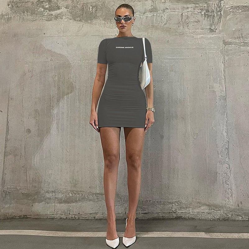 Grey & White Print Bodycon Dress