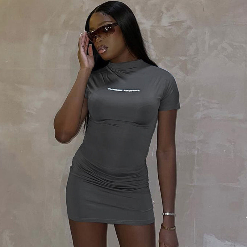 Grey & White Print Bodycon Dress