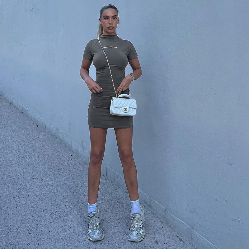 Grey & White Print Bodycon Dress
