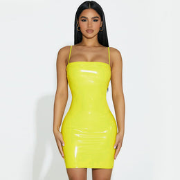 Women Solid Shoulder Straps Bodycon Dress