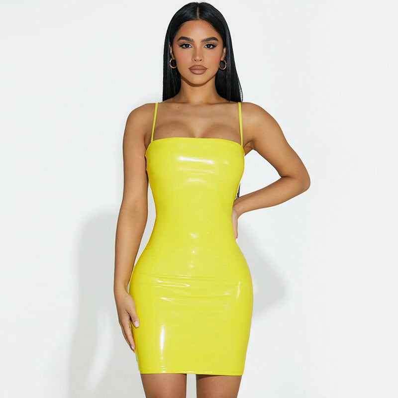 Women Solid Shoulder Straps Bodycon Dress
