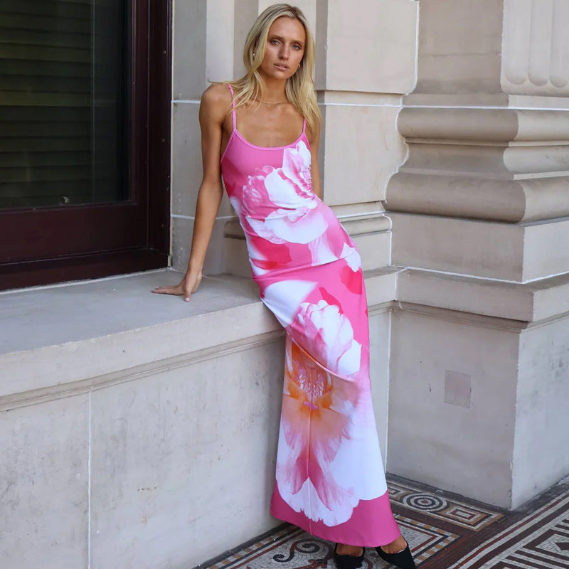 Floral Print Georgette Bodycon Maxi Dress