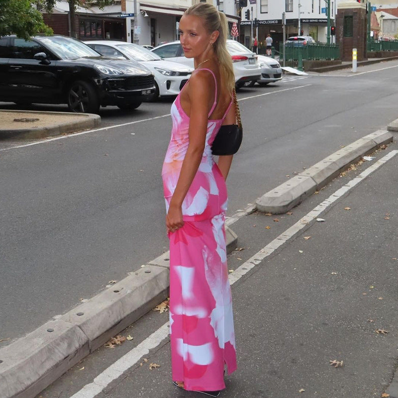 Floral Print Georgette Bodycon Maxi Dress
