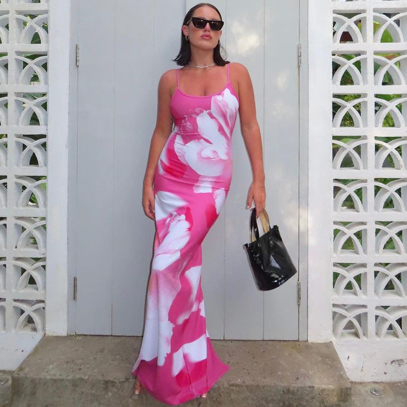 Floral Print Georgette Bodycon Maxi Dress