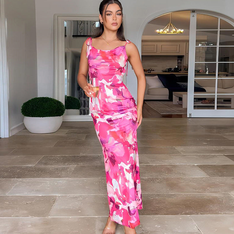 Pink Floral Printed Maxi Dress
