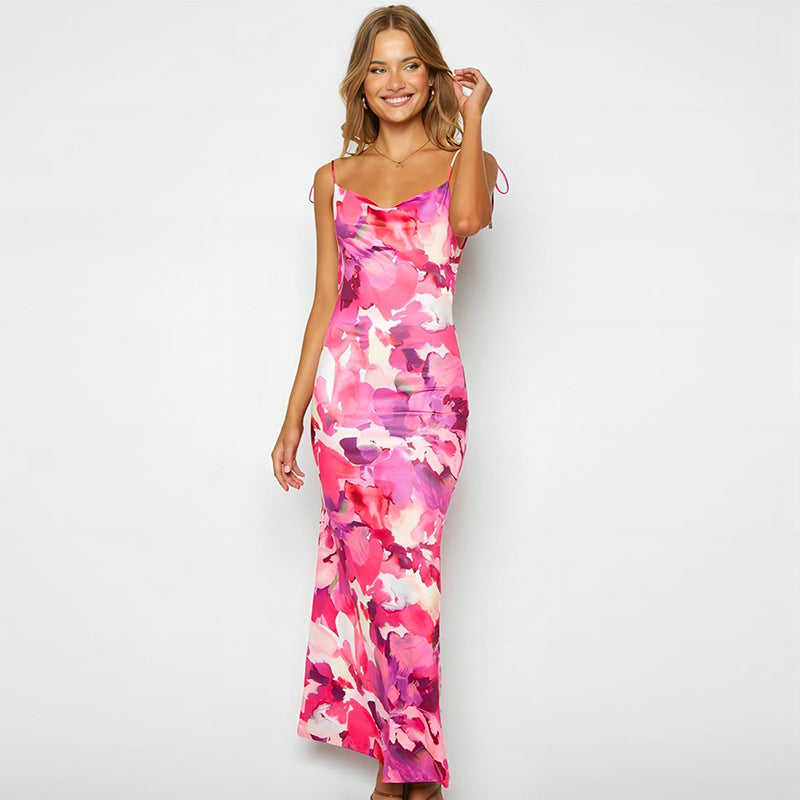 Pink Floral Printed Maxi Dress
