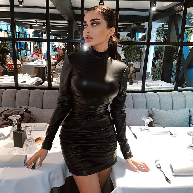 Black Long Sleeves High Neck Bodycon Mini Dress