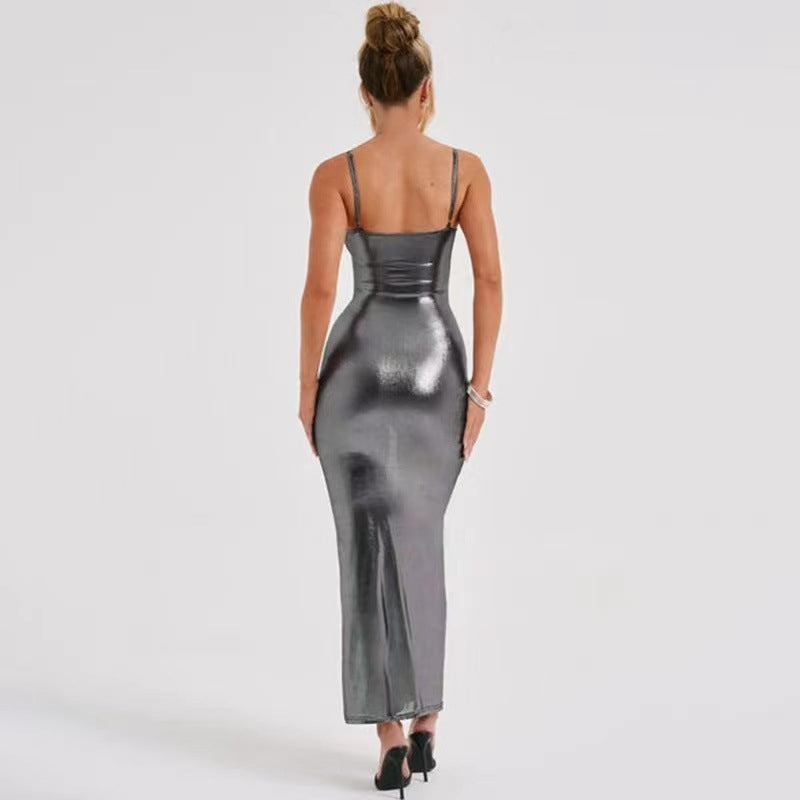 Grey Shoulder Strap Bodycon Maxi Dress
