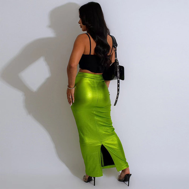 Green Pencil Curved Maxi Skirt