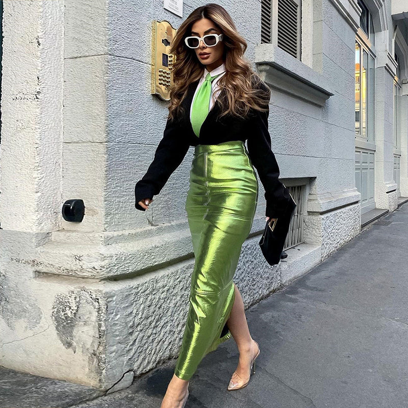 Green Pencil Curved Maxi Skirt