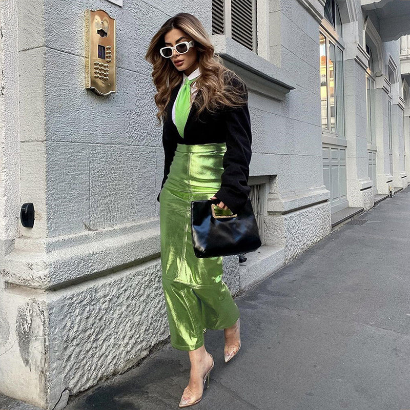 Green Pencil Curved Maxi Skirt