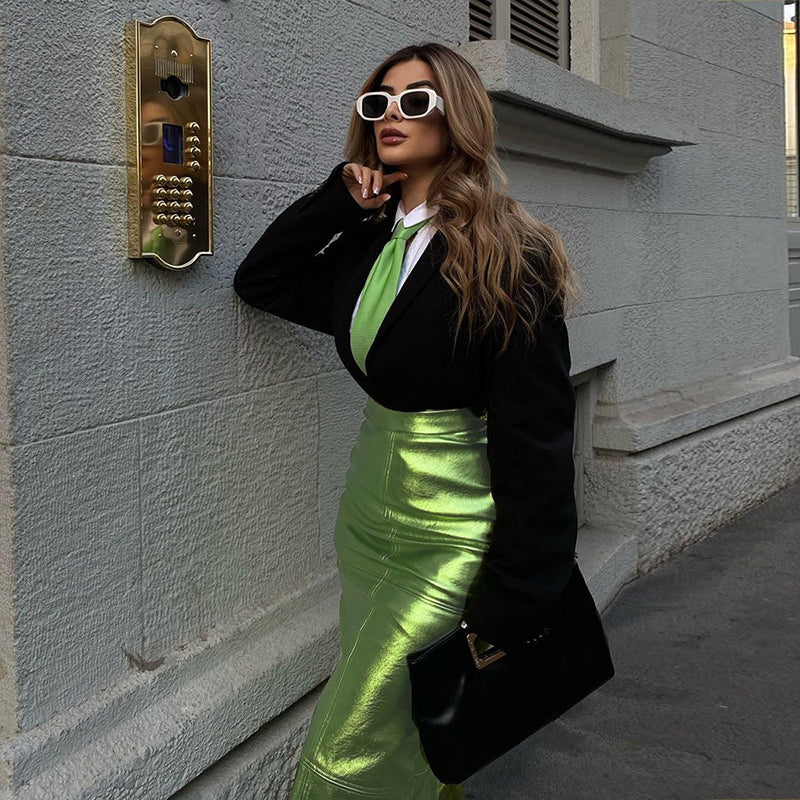 Green Pencil Curved Maxi Skirt